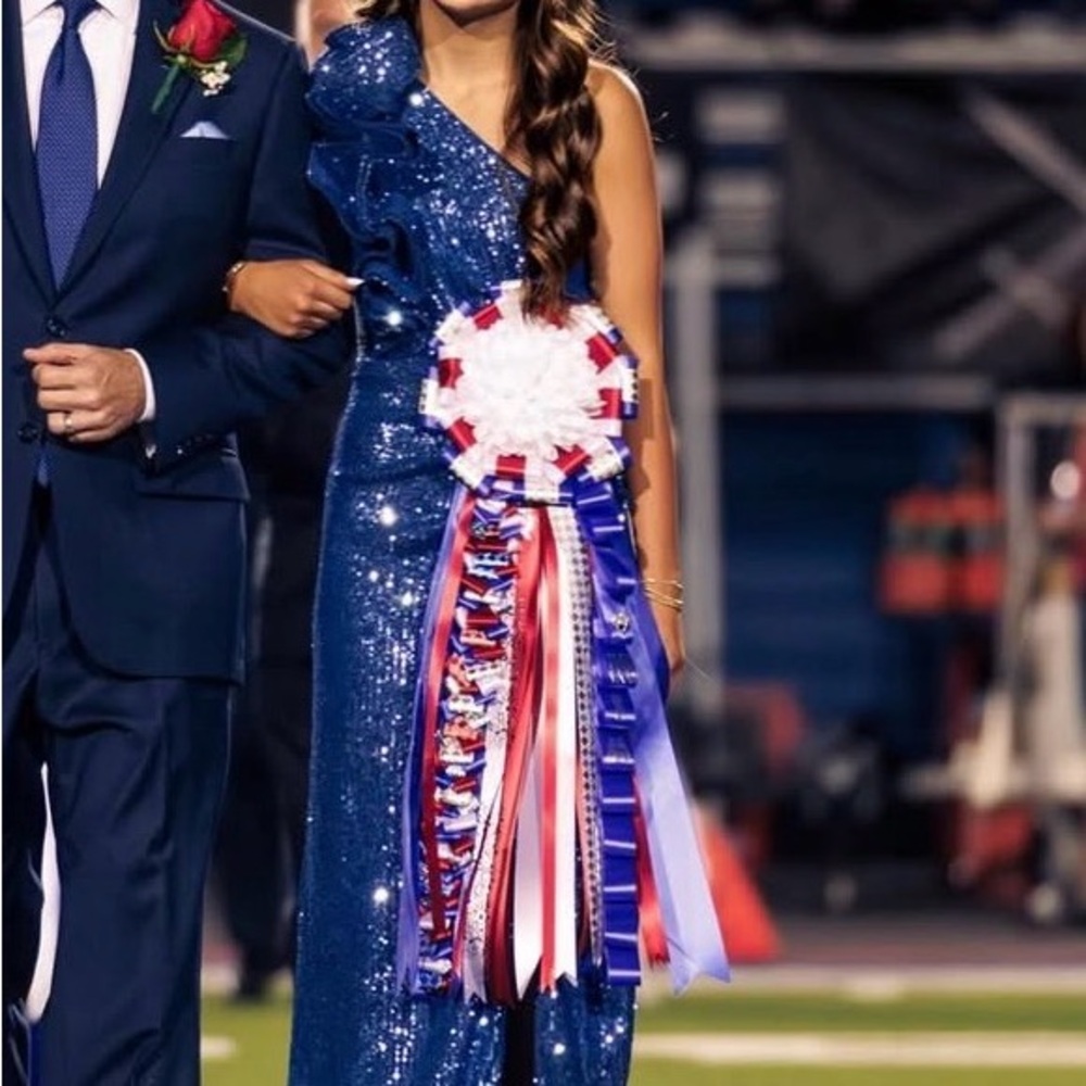 Mac Duggal Navy Sequin One-Shoulder Prom Dress
